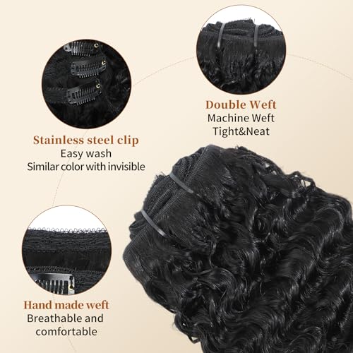 Clip-In Burmese Curly Hair Extensions - Natural Black, 12 Inch, Variation 1B
