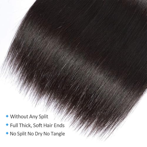 Straight Human Hair Bundles 12 14 16 Inch Brazilian Virgin Hair - Natural Black, 3 pcs Set