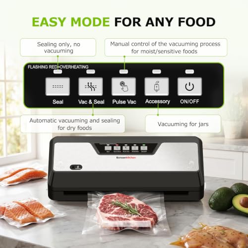 Vacuum Sealer Machine with 1 Roll & 5 Bags - Black, Multiple Modes, Food Preservation