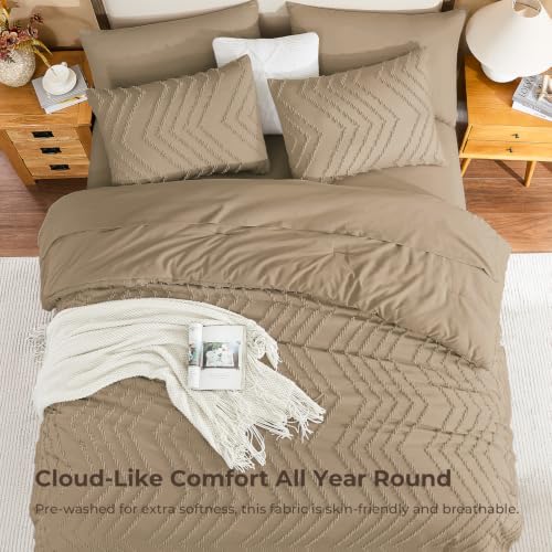 California King Comforter Set with Sheets - Taupe Boho 7-Piece Bed in a Bag, Amber Brown Variation