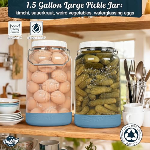 1.5 Gallon Glass Food Storage Jars with Airtight Lids - 2 Pack with Handles & Base