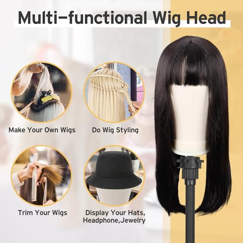 Black Adjustable Wig Stand Set for Styling & Display - 22.4 Inch