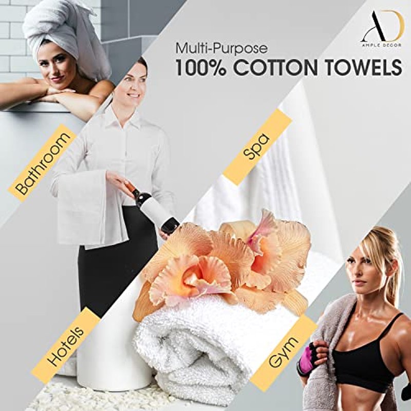 Ample Decor Wash Cloths Pack of 10, Oeko Tex Certified 600 GSM 100% Cotton Soft Absorbent, Premium Quality Durable Machine Washable, Ideal for Bathroom, Pool, Hotel, Spa ? Yellow