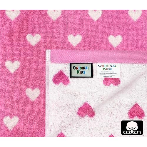 ORIGINAL KIDS Wash Cloth - Bath Time Hearts 12 Pack Washcloth Set - 100% Cotton Jacquard Colorful Absorbent Quick Dry Face Towel - Super Soft Face Cloth 12x12 inches - Pink White