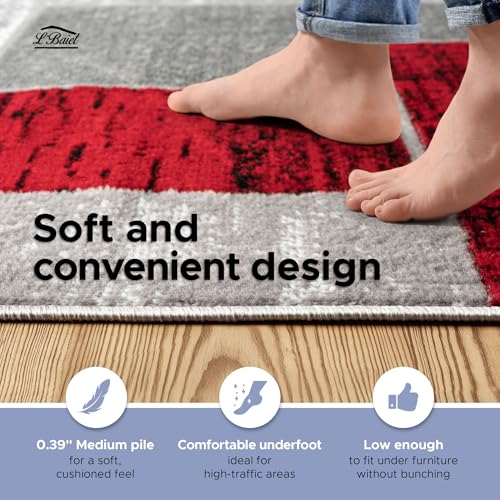 L'Baiet Verena Red & Grey Geometric Area Rug 8' x 10' - Modern Living Room Carpet