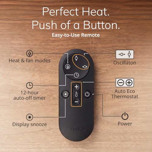 13.5-Inch Oscillating Space Heater with Remote Control, Quiet & Portable