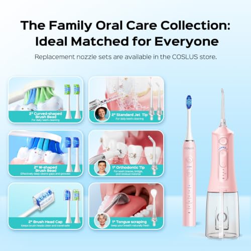 COSLUS Pink Water Flosser & Electric Toothbrush Combo - Oral Care Kit