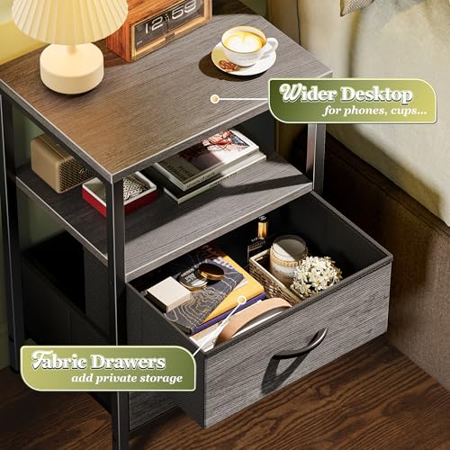 Huuger Nightstand Set of 2 in Grey with 2 Drawers Modern Bedside Tables