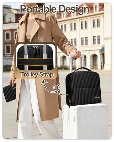 Black Standing Makeup Bag with Fold-Down Design - Velvet Cosmetic Organizer for Travel & Beauty
