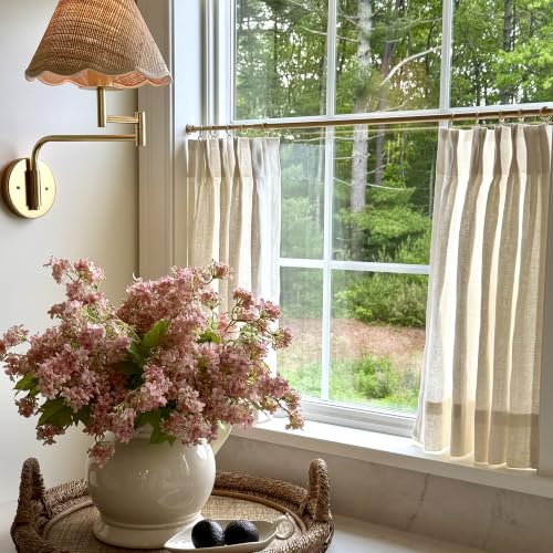 TWOPAGES Gold Cafe Curtain Rod 28-48 Inch with Rings - Adjustable Kitchen Window Drapery Support
