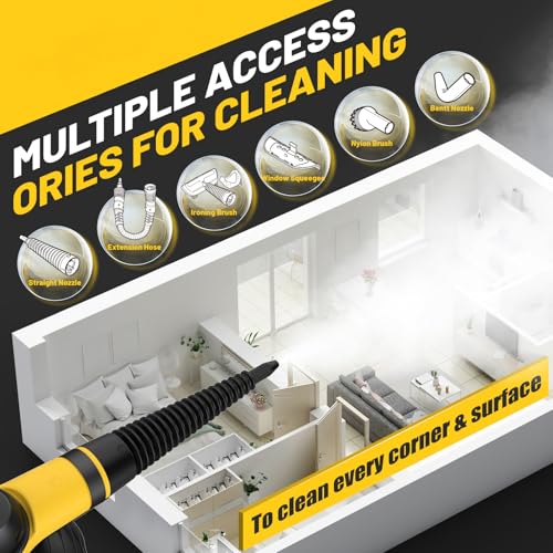 SteamWise Black Handheld Steam Cleaner with 10 Accessories, Safe Multi-Purpose Home & Car Steamer
