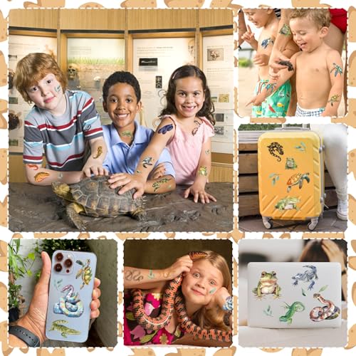 Reptile Temporary Tattoos Stickers, Animals Tattoo Stickers for Kids, Birthday Party Favors Goodie Bag Fillers Supplies Decorations, Classroom School Prizes Rewards Gifts(6 Sheets)