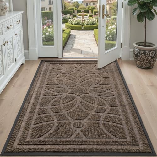 Brown Outdoor Front Door Mat 3x5 Heavy Duty Non Slip Entrance Rug - Rectangular 35" x 59"