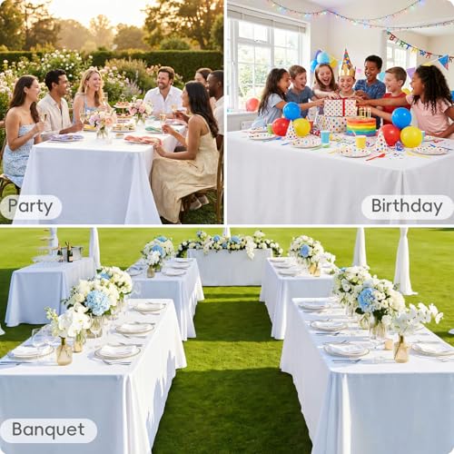 White Rectangle Tablecloth 90 x 156 Inch for 8ft Tables - 8 Pack