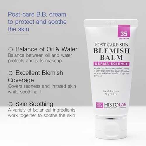 HISTOLAB Post Care Sun Blemish Balm SPF 35 PA++ ? One Shade BB Cream Tinted Sunscreen, Korean K-Beauty Tone-Adapting Coverage for Post-Laser & Everyday Wear, Lightweight