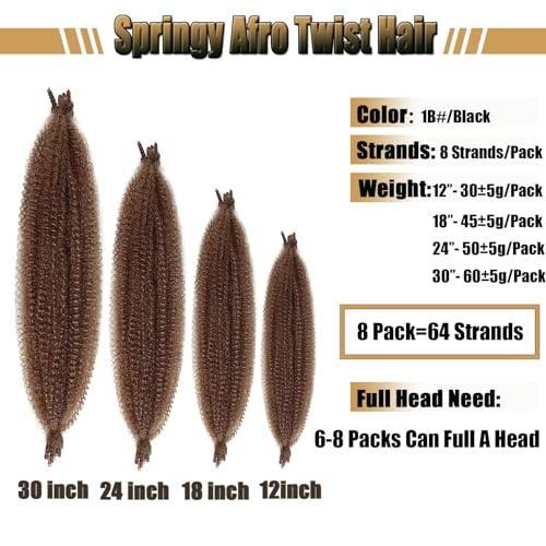 8 Pack 24 Inch Dark Brown Afro Spring Twist Hair for Soft Locs - Marley & Braiding Styles