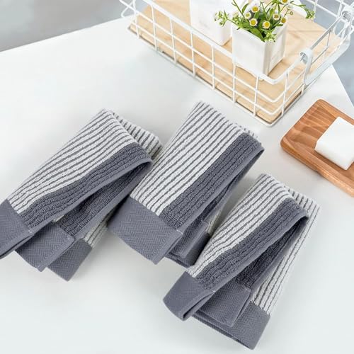 Gray Cotton Washcloths 12 Pack - Soft, Absorbent Bath & Facial Towels