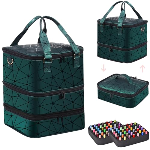FCQQYWZ Large Nail Polish Organizer Case 84+ Bottles & Lamp, 3 Layers Green-84Bottles