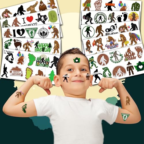 Bigfoot Temporary Tattoos 10 Sheets 100 PCS Bigfoot Jungle Party Decorations Favors Supplies Sasquatch Theme Birthday Cute Stickers Christmas Gifts for Boys Girls Class School Prizes Carnival