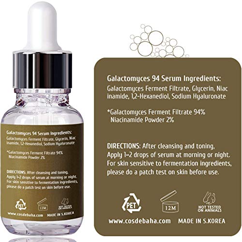 Galactomyces Ferment Filtrate 94% Concentrated Facial Serum - Hydrating Formula for Balanced Skin, 1 Fl Oz (30ml)