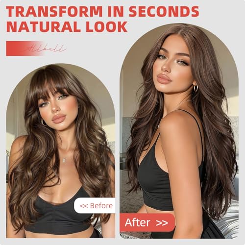 Brown Wigs for Women - 22 Inch Curly Synthetic Hair with Realistic Scalp & Free Parting