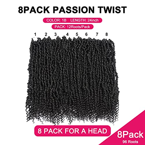 Passion Twist Hair - 8 Packs 24 Inch Crochet Braiding Extensions for Black Women - Pretwisted Curly Synthetic Hair, Variation of THIS listing