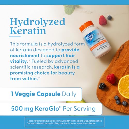 Doctors Best Hydrolyzed Keratin, Supports Hair Strength & Hydration, Non-GMO, Gluten Free, Soy Free 60 Veggie Caps