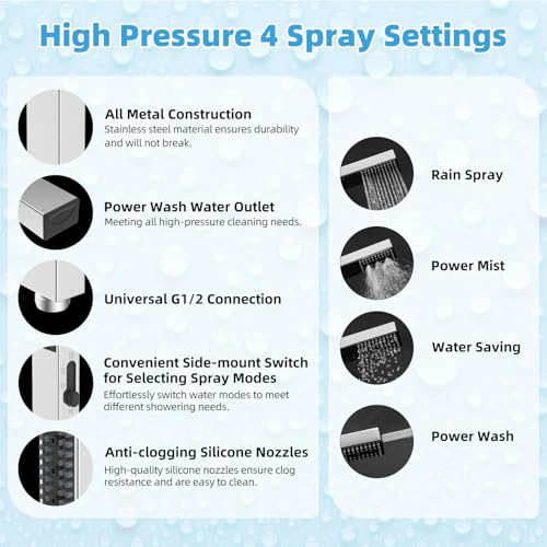 Square 12-Inch Metal Rain Shower Head with Handheld Sprays & Extension Arm - Chrome