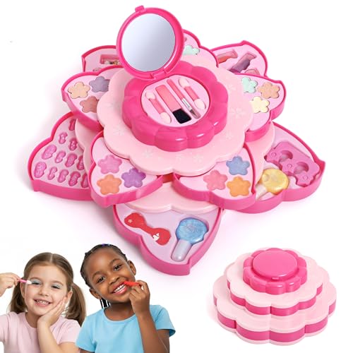 Kids Makeup Kit with Flower Case – 41-Piece Face & Nail Art Set for Ages 3-10