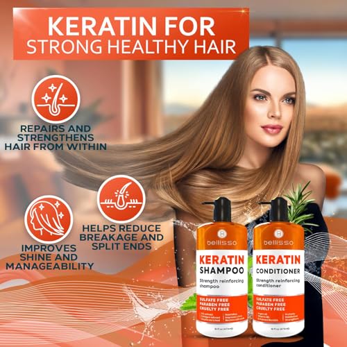 Keratin Shampoo and Conditioner Set - Sulfate & Paraben Free - Salon Thickening Treatment for All Hair Types - Variation: Keratin