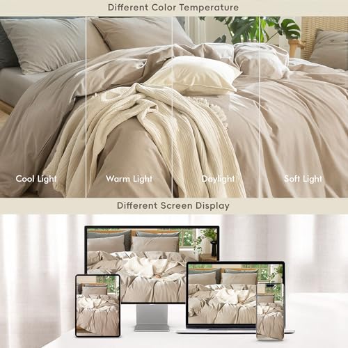 Oversized King Duvet Cover Set - Washed Cotton Linen Look in Heathered Taupe, 120x98