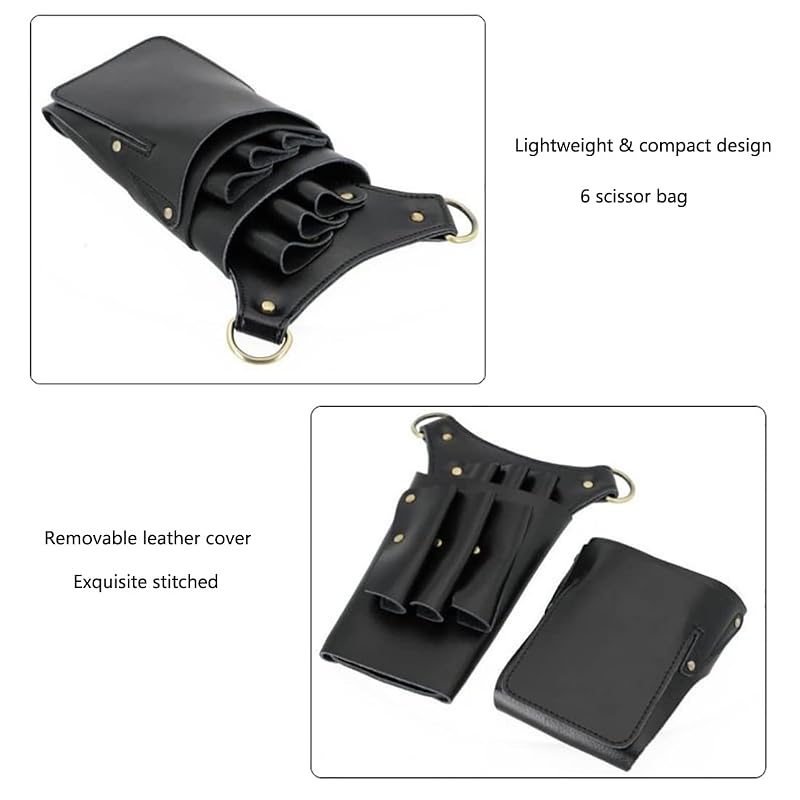 Leather Scissor Bag Holster for Barbers – 6 Scissor Holders & Large Tool Pocket