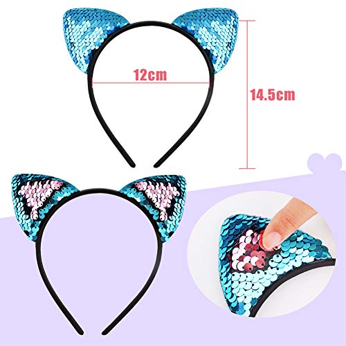 20 Pieces Reversible Sequin Cat Ear Headbands for Girls & Women - Cute Hair Accessories