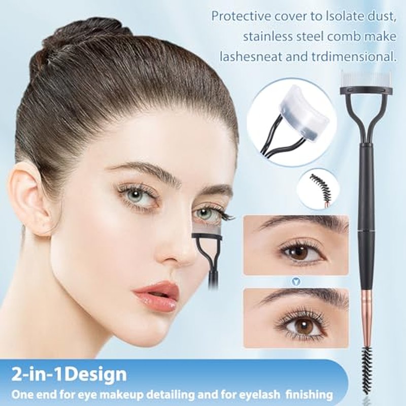 7Pcs Fan-Shaped Eyelash Brush Eyebrow Comb Tools Set, Mascara Separator Applicator Angled Eyeliner Brush Folding Double-Head Brow Brushes For Eye Lashes Eyebrows Makeup Natural
