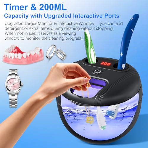 Black Upgraded Ultrasonic Retainer Cleaner Machine 45kHz for Dentures & Mouth Guards