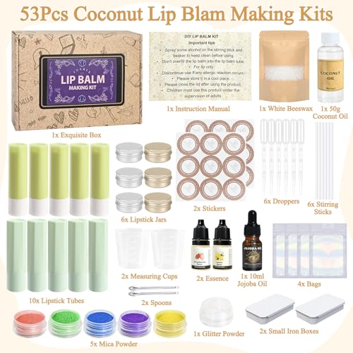 Lip Balm Making Kit with Coconut Oil & Beeswax - DIY Moisturizing Lip Gloss Set - 1 Pack
