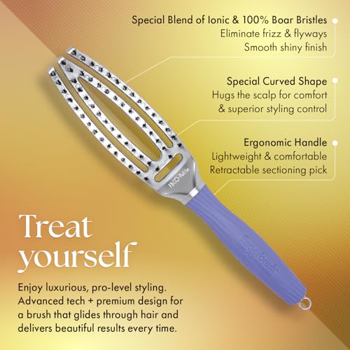 Olivia Garden Petite Fingerbrush Combo Curved & Vented Paddle Brush with Ionic & 100% Boar Bristles