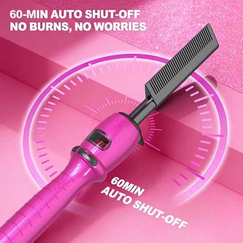 Pink Electric Hot Comb 180-500°F with Adjustable Temperature for Wigs & Hair Styling