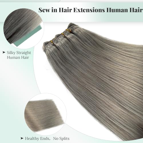 Grey Silver 12 Inch Sew In Human Hair Extensions Weft - Full & Thick