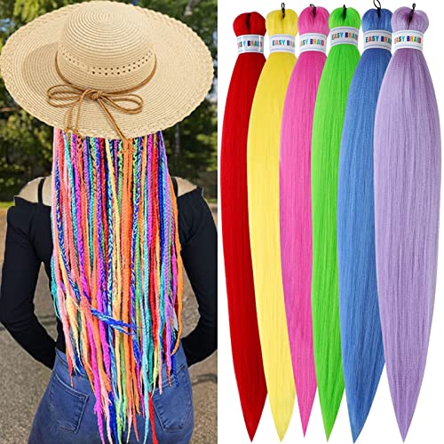 Ms Aloe Rainbow Pre Stretched Braiding Hair 26 Inch Pack of 6 - Multi Colored Knotless Extensions