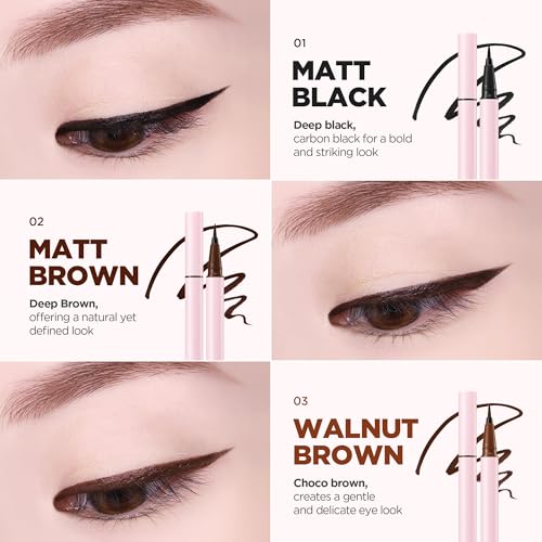lilybyred AM9 to PM9 Survival Penliner | Korean Waterproof Liquid Eyeliner, 0.1mm Ultra-Fine Brush, Highly Pigmented, Quick-Dry, Smudge-Proof, Long-Lasting, Precision Line, 0.021 oz. (02 Matt Brown)