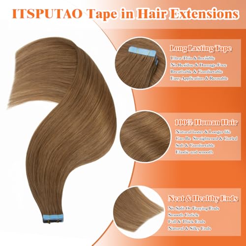 Tape-In Hair Extensions Human Hair 18 Inch Light Medium Brown (#6) 50g Set