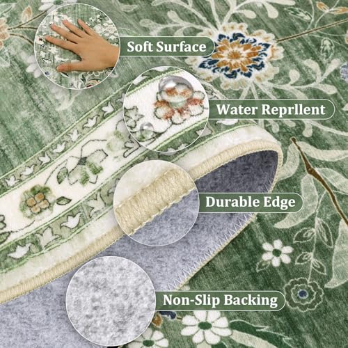 Sage Green Washable Floral Area Rug 8x10 for Living Room - Yamaziot
