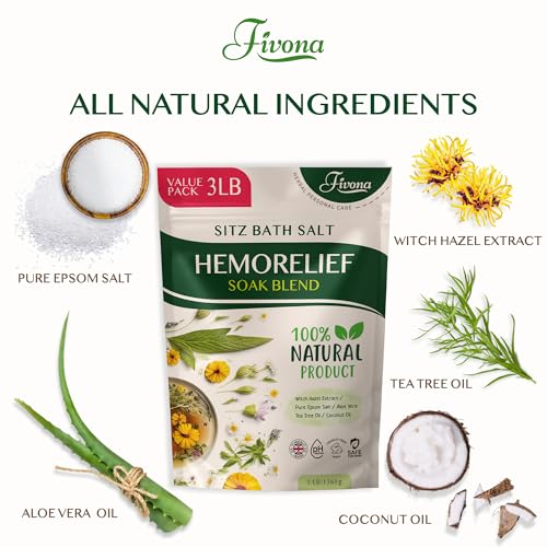 FIVONA Sitz Bath Salts 3 lb Pack for Hemorrhoids Postpartum Care – Soothing Epsom Salt Blend w/ Essential Oils