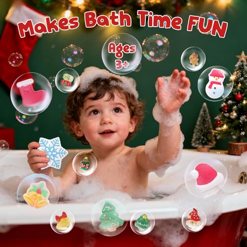 Christmas Bath Bombs Set with Surprises - 6 Handmade Scented Gifts for Women & Kids