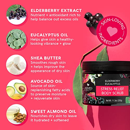 Elderberry Eucalyptus Stress Relief Body Scrub - Gently Exfoliate & Nourish Skin, 11.3 oz (2 Pack) - Natural Shea & Avocado Oil