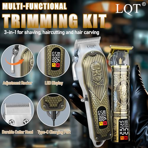 Cordless Hair Clippers Set for Men, Professional Hair and Beard Trimmer Kit with LED Display, Foil Shaver, Powerful Motor, Multiple Combs, Bronze, Grooming Gift for Him, Home and Salon,Barber Kit