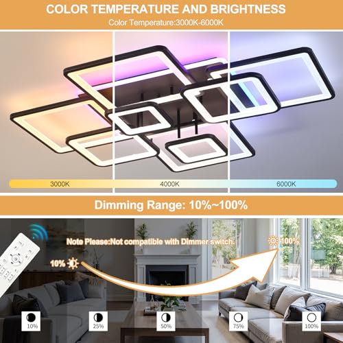 100W Modern LED Ceiling Light with RGB Backlight, Dimmable Flush Mount Fixture