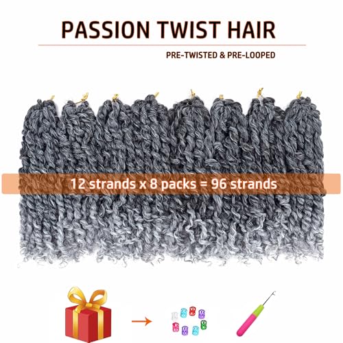 Pre-twisted Passion Twist Hair 10 Inch 8 Packs Gray Crochet Extensions for Women