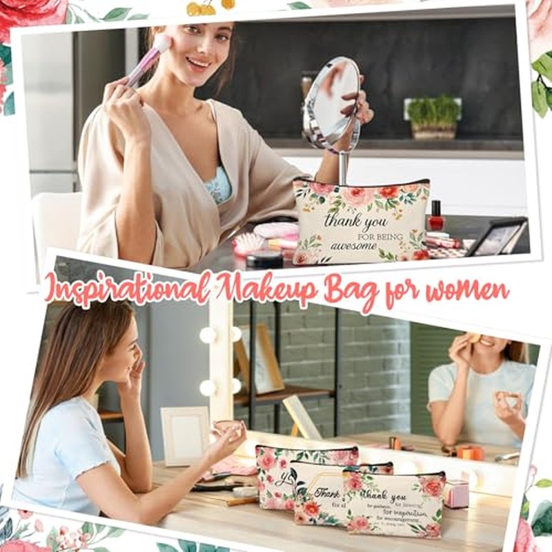 30Pcs Inspirational Quotes Makeup Bag Canvas Cosmetic Bags Encouragement Travel Toiletry Pouch Thanksgiving Appreciation Gifts for Women Valentine's Day Mother¡¯s Day Wedding